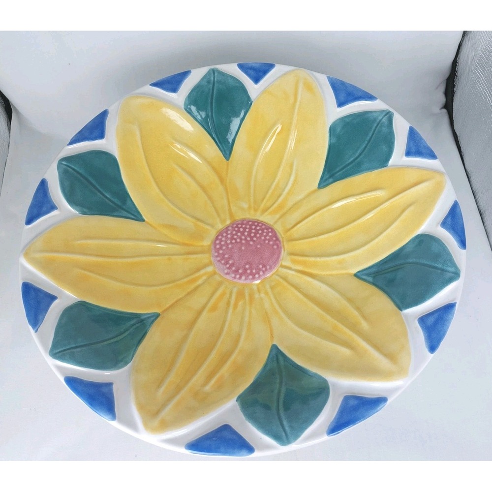 Vintage Treasure Craft USA Ceramic Sunflower Large Serving‎ Bowl 4"x13"